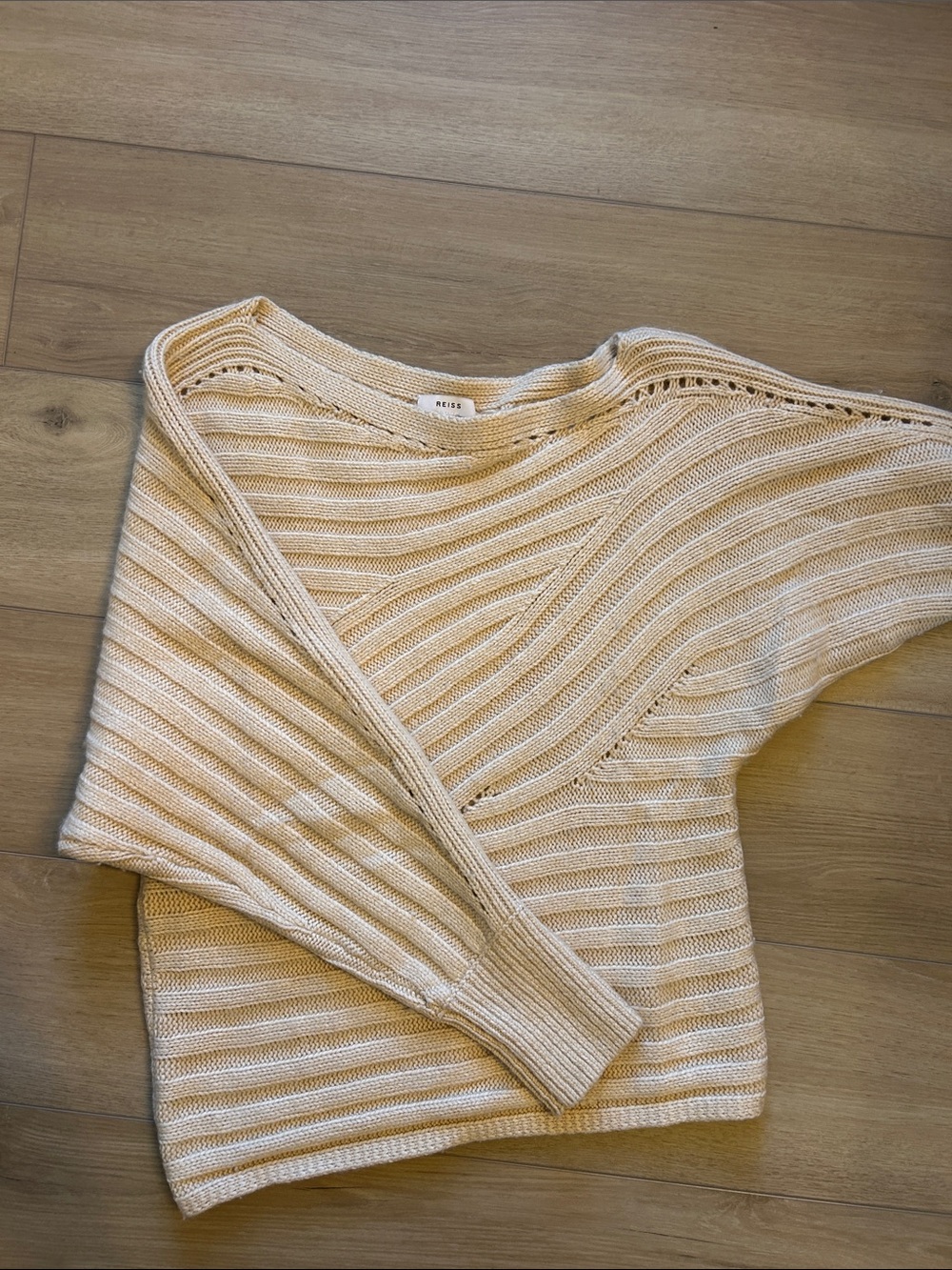 Reiss Cream Ribbed Crewneck Sweater